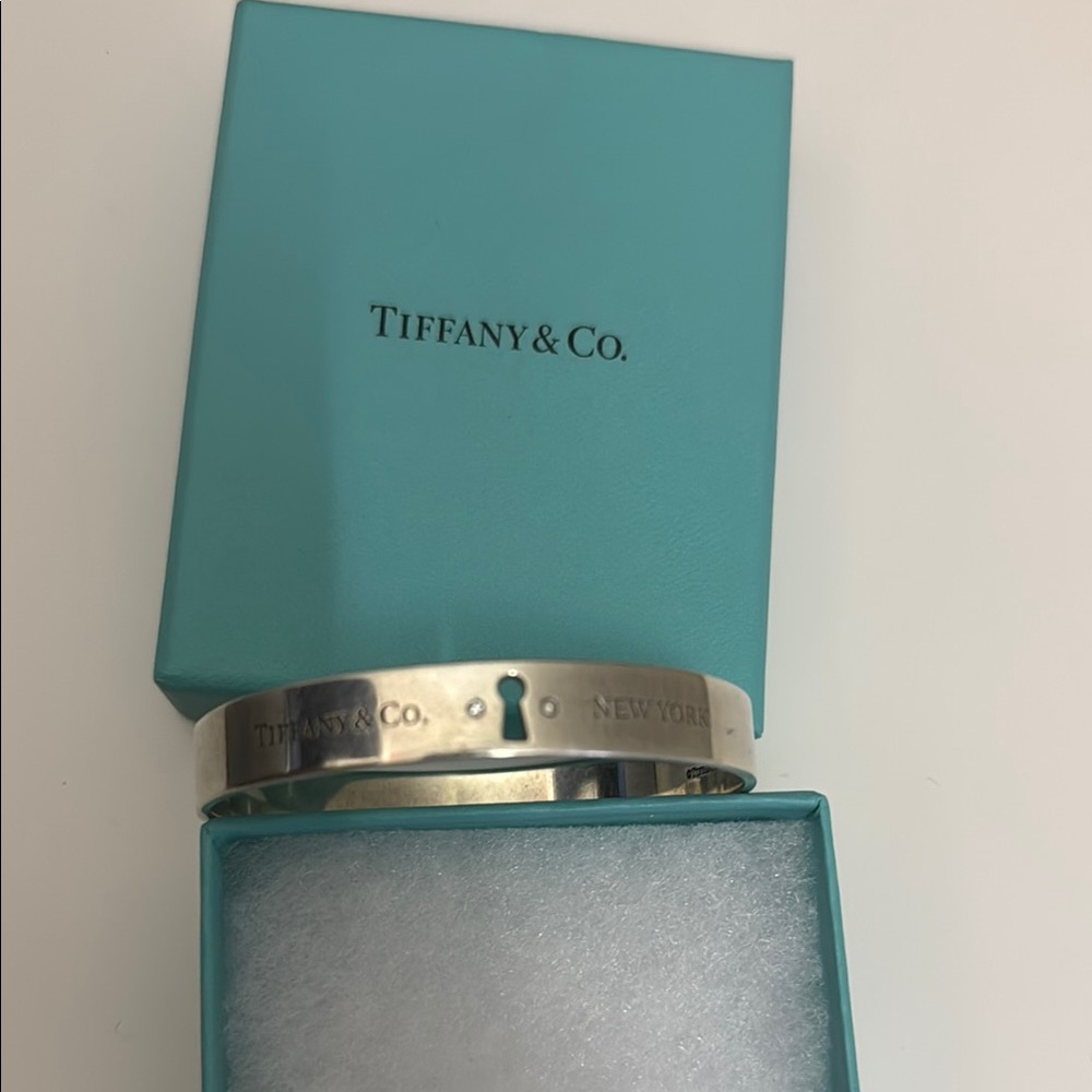 Tiffany & Co. Silver Diamond Keyhole Bangle
